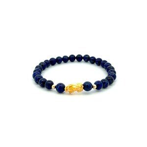 18K Gold Dragon Pixiu Piyao Lucky Bracelet Beads Gemstone Lapis Lazuli 6mm